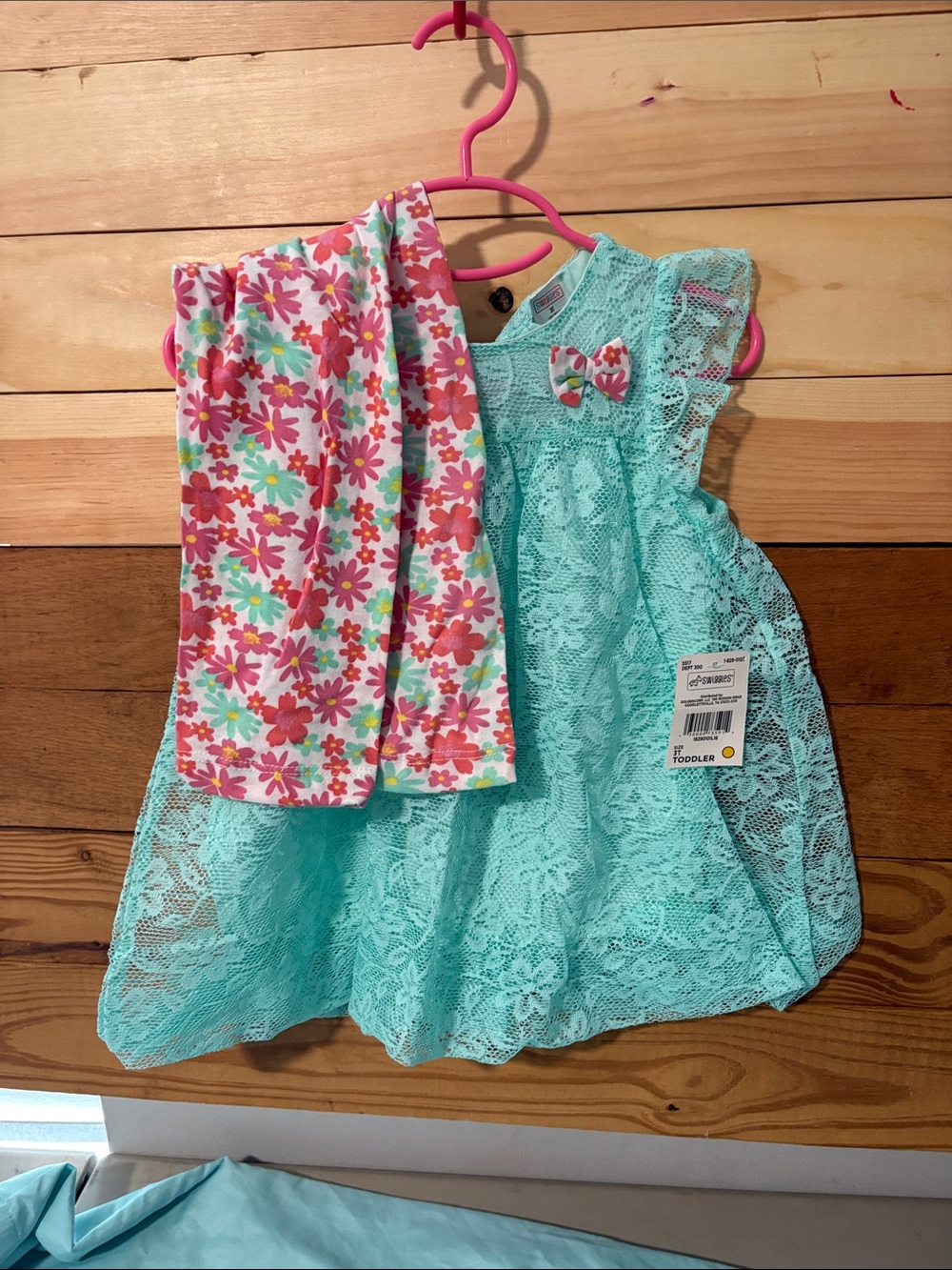 Swiggles Aqua Lace Dress with Pink Floral Leggings